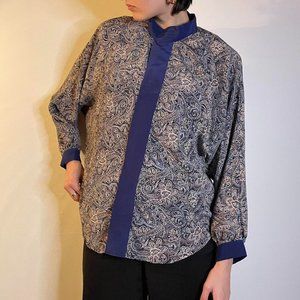 Vintage Paisley button down silky blouse